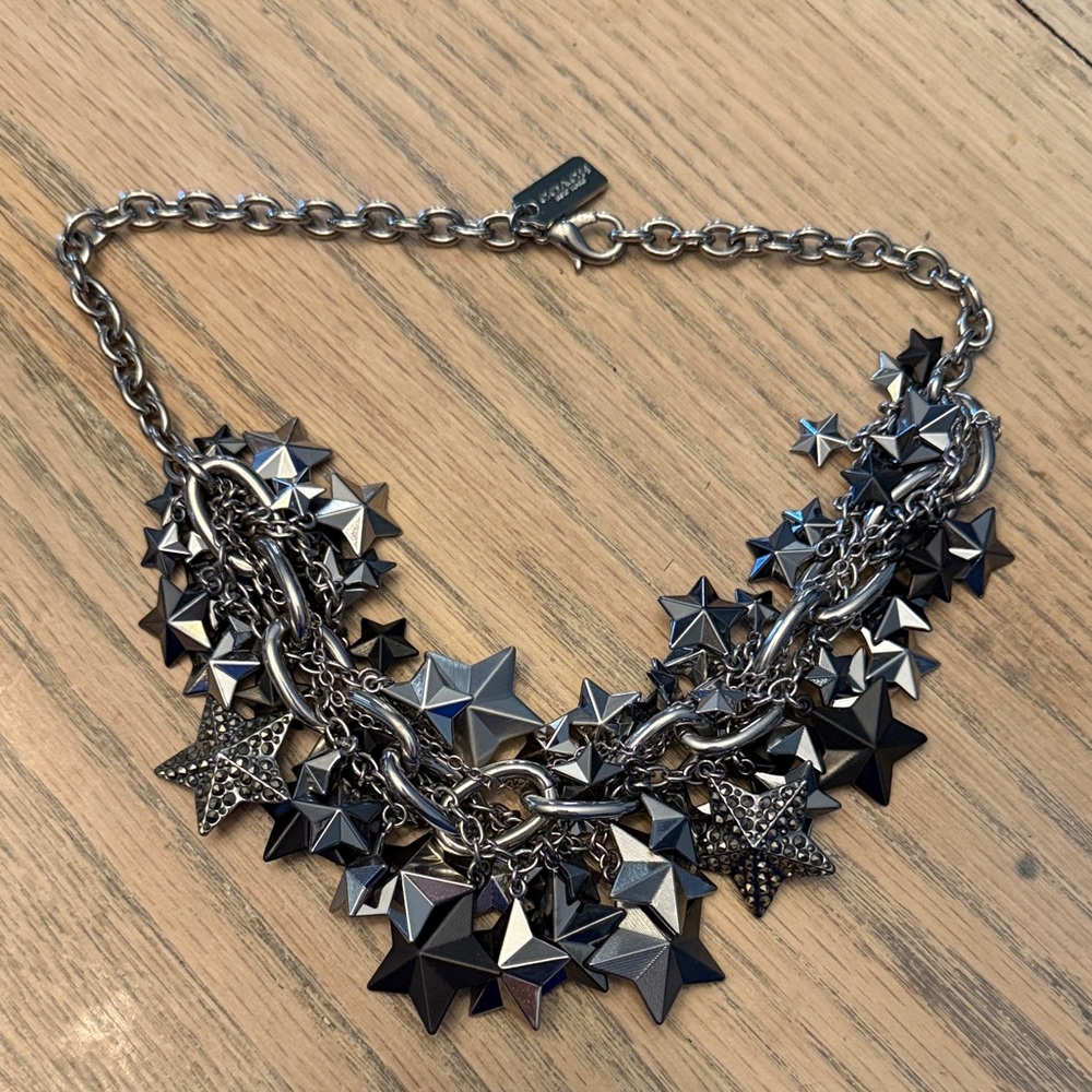 Coach Metallic Star Necklace in Silver and Black